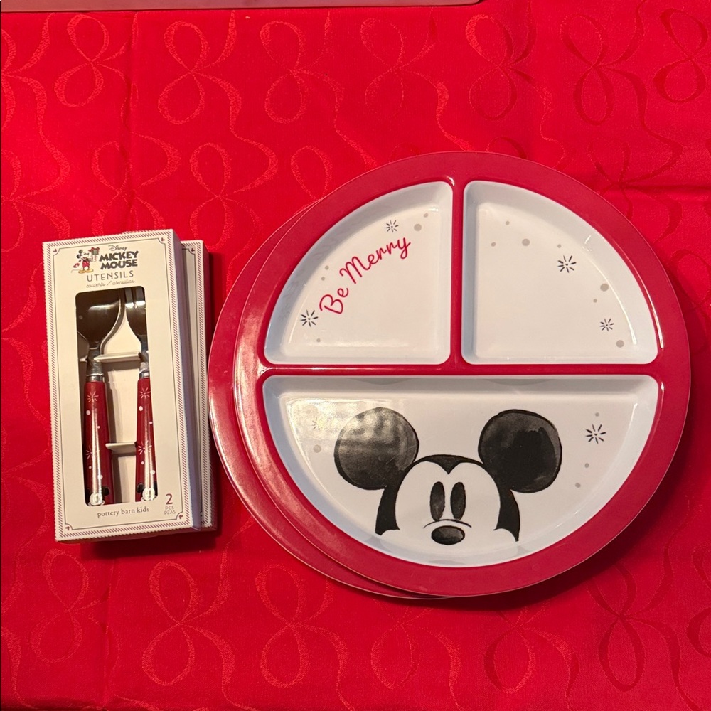 Pottery Barn Kids Disney Red and White Mickey Mouse Dining Set For Two